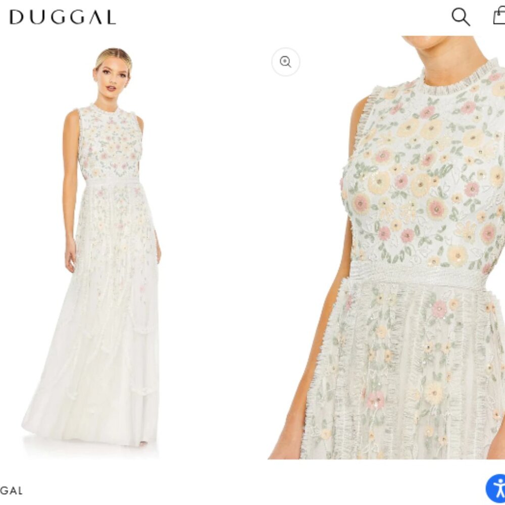 Mac Duggal 9137 Ivory Embroidered High Neck Sleeveless Ruffled Gown Sz 10